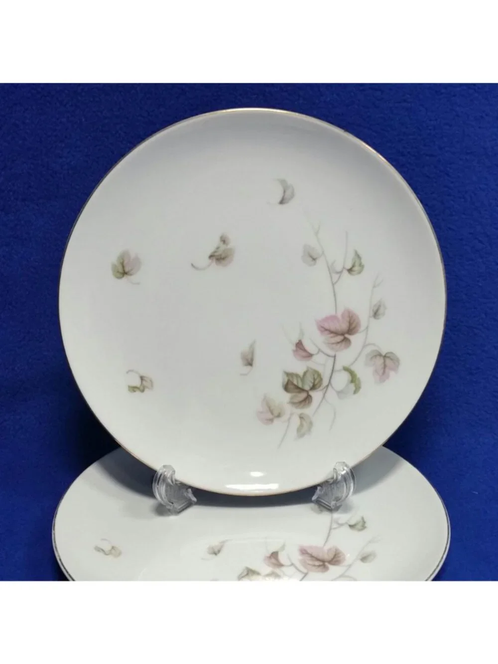 Yamaka Breeze Salad Plate Set 674 Pink Brown and Green Leaves 1950s MCM Set of 2